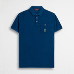 Polo 100% cotone piquet con ricami folk e taschino - Deep Blue