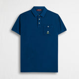 Polo 100% cotone piquet con ricami folk e taschino - Deep Blue