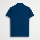100% Cotton Piqué Polo with Folk Embroidery and Pocket - Deep Blue
