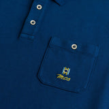 100% Cotton Piqué Polo with Folk Embroidery and Pocket - Deep Blue
