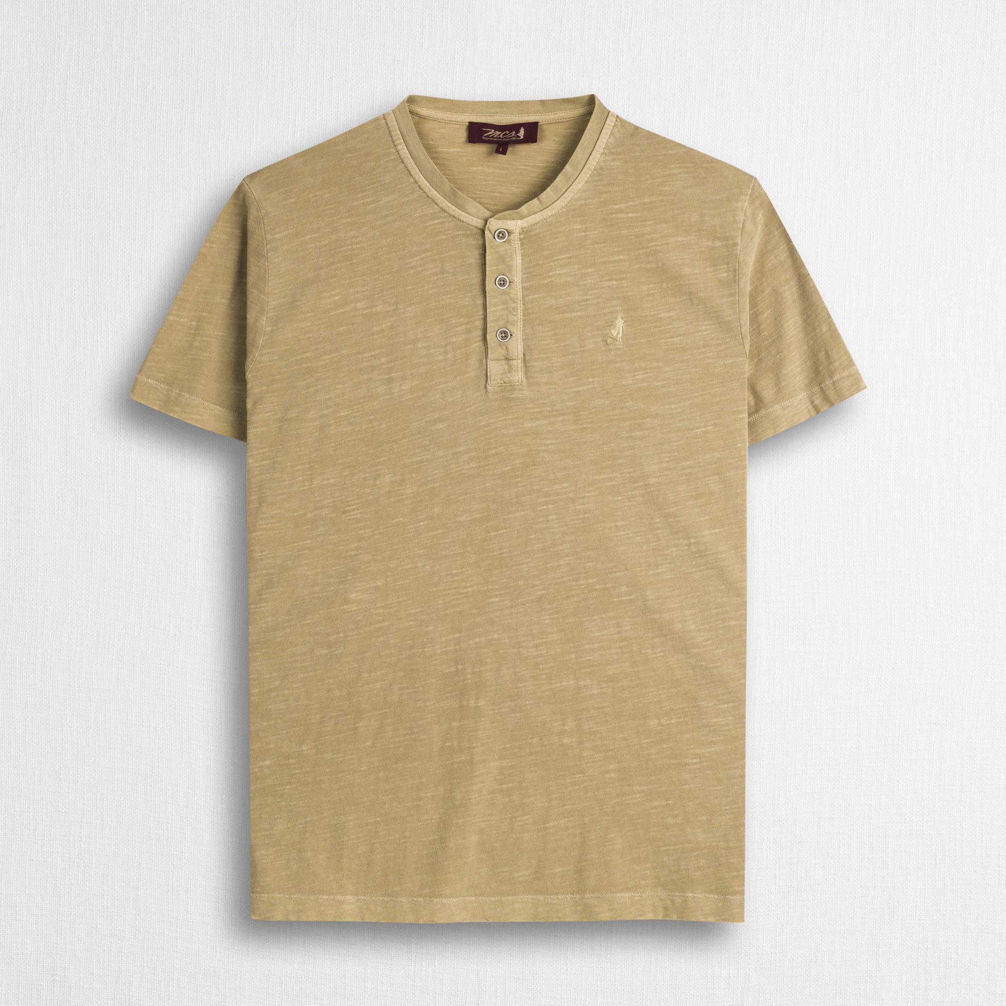 T-shirt serafino 100% cotone tinto capo - Khaky