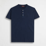 T-shirt serafino 100% cotone tinto capo - Navy Blue