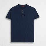 T-shirt serafino 100% cotone tinto capo - Navy Blue