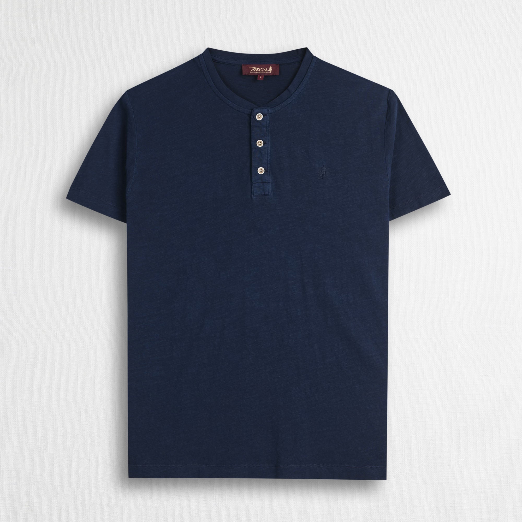 T-shirt serafino 100% cotone tinto capo - Navy Blue