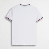 100% Jersey T-Shirt with Striped Ribbing - White