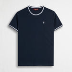 T-shirt 100% jersey con costine a righe - Navy Blue