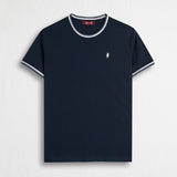 T-shirt 100% jersey con costine a righe - Navy Blue