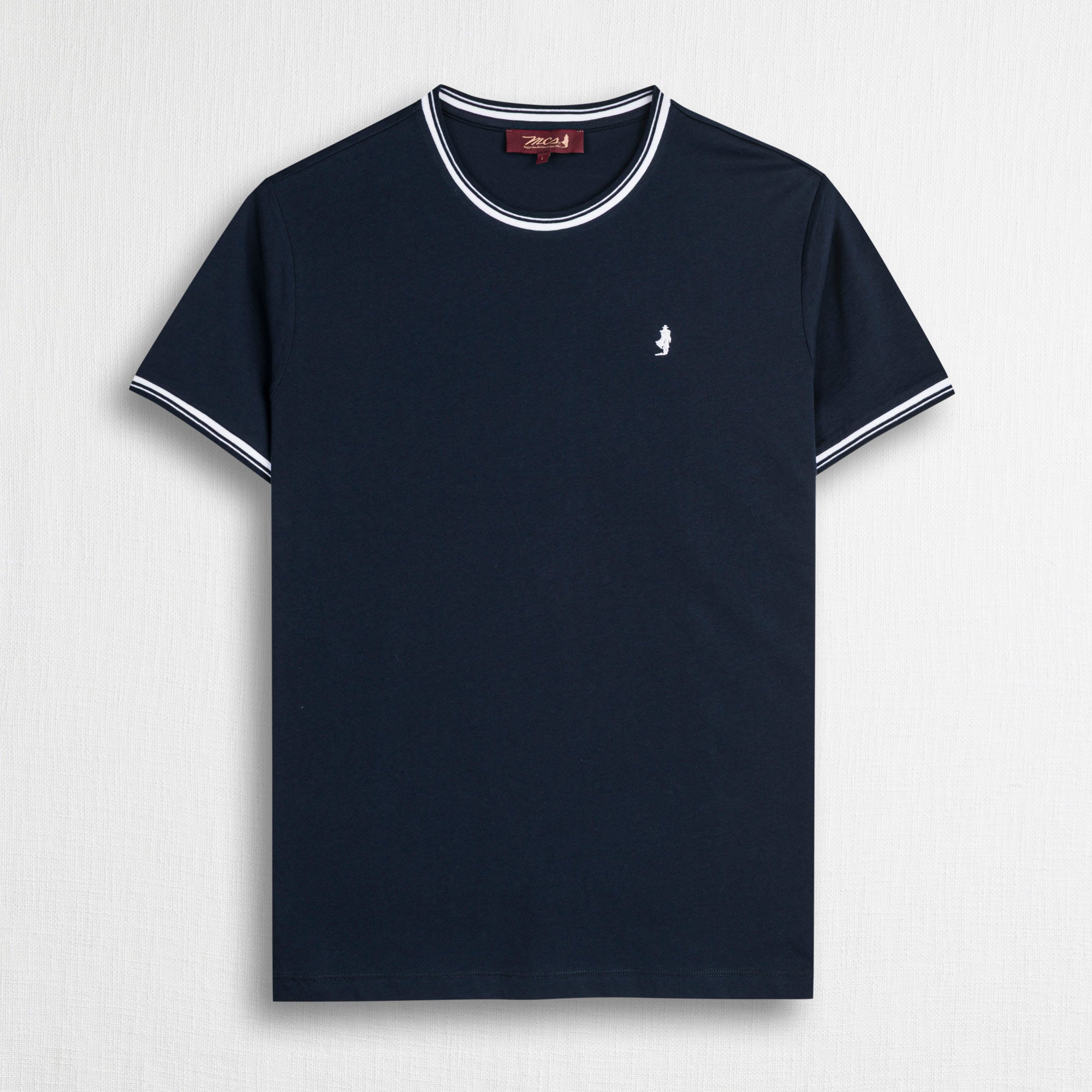 T-shirt 100% jersey con costine a righe - Navy Blue