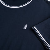 100% Jersey T-Shirt with Striped Ribbing - Navy Blue