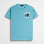 T-shirt in cotone con stampa artwork piccola - Sky Blue