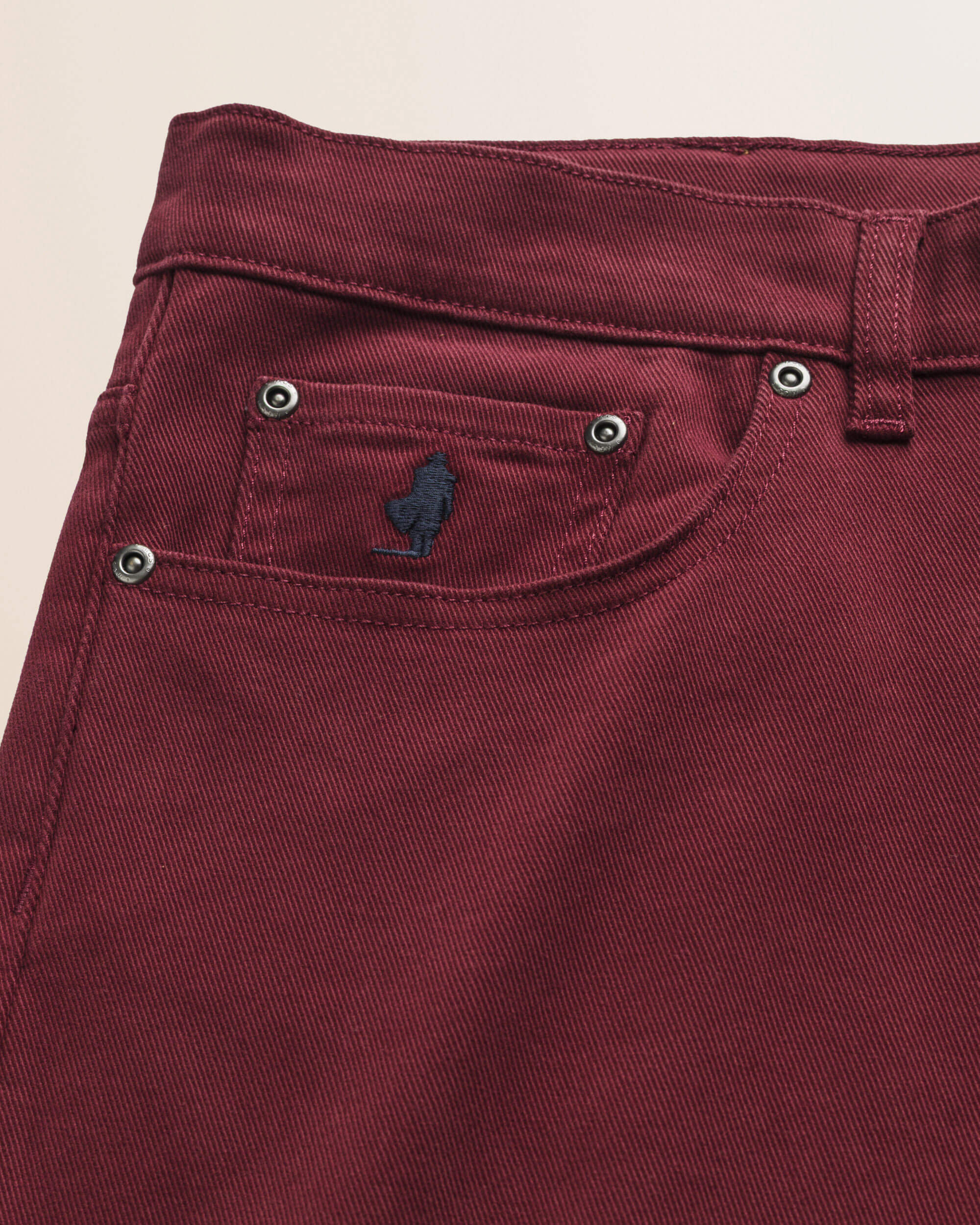 Pantalone 5 Tasche in Drill di Cotone Slim Fit dettaglio tasca - Merlot