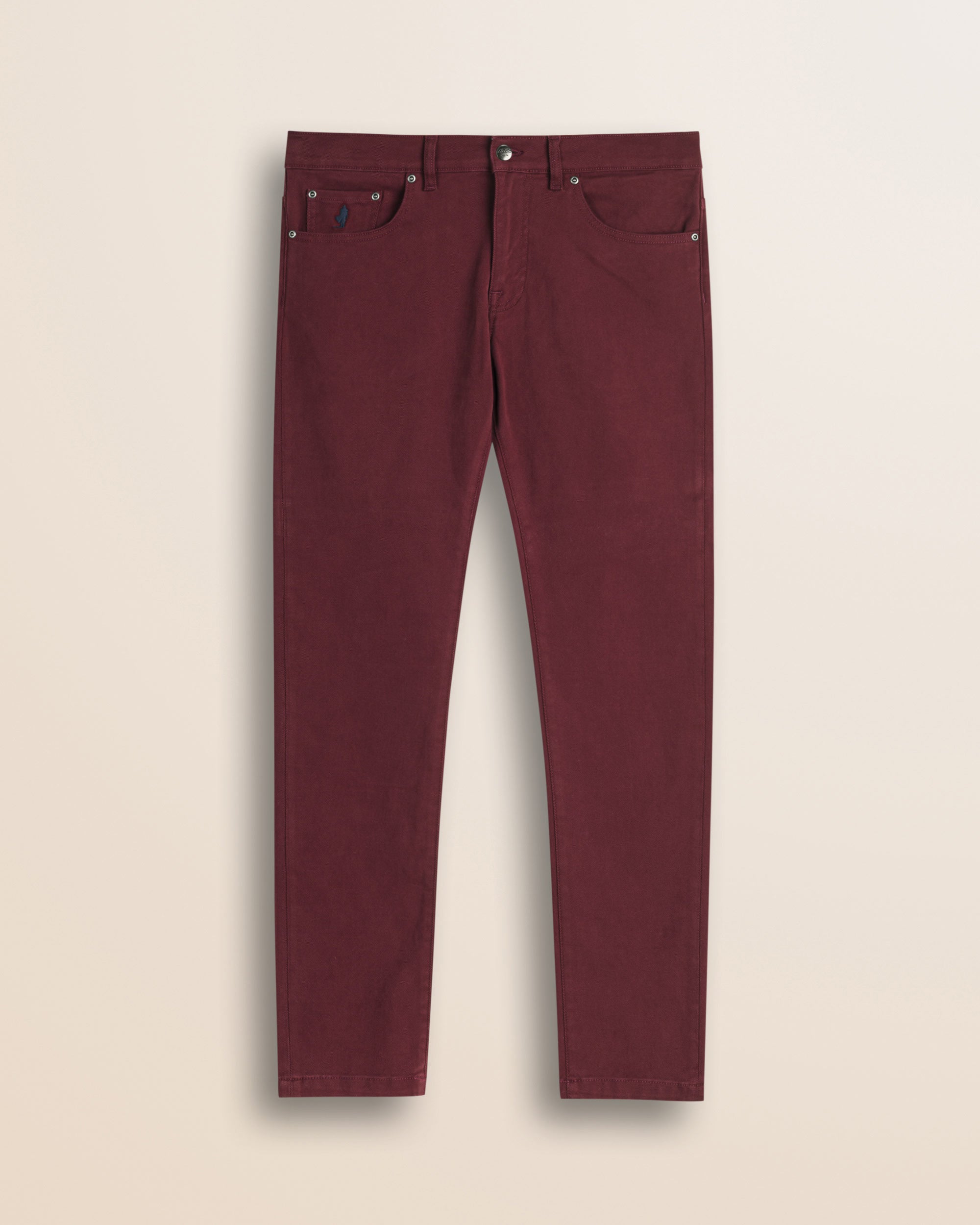Pantalone 5 Tasche in Drill di Cotone Slim Fit fronte - Merlot
