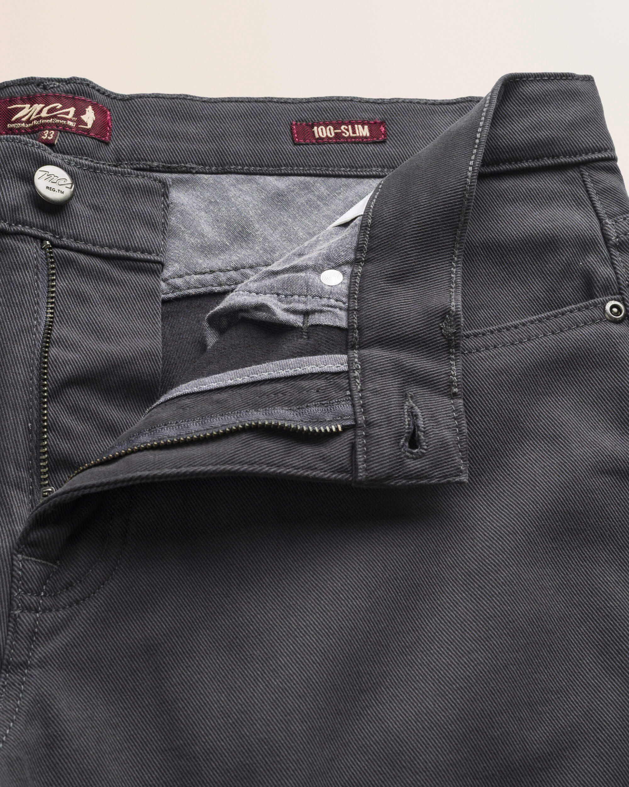 Pantalone 5 Tasche in Drill di Cotone Slim Fit dettaglio apertura - Grey