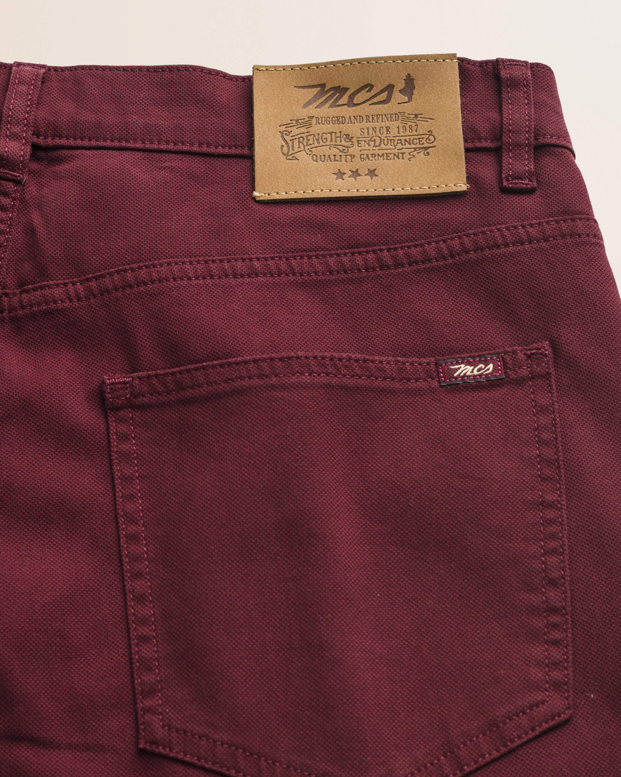 Pantalone 5 Tasche in Cotone Dobby Slim Fit dettaglio retro - Merlot