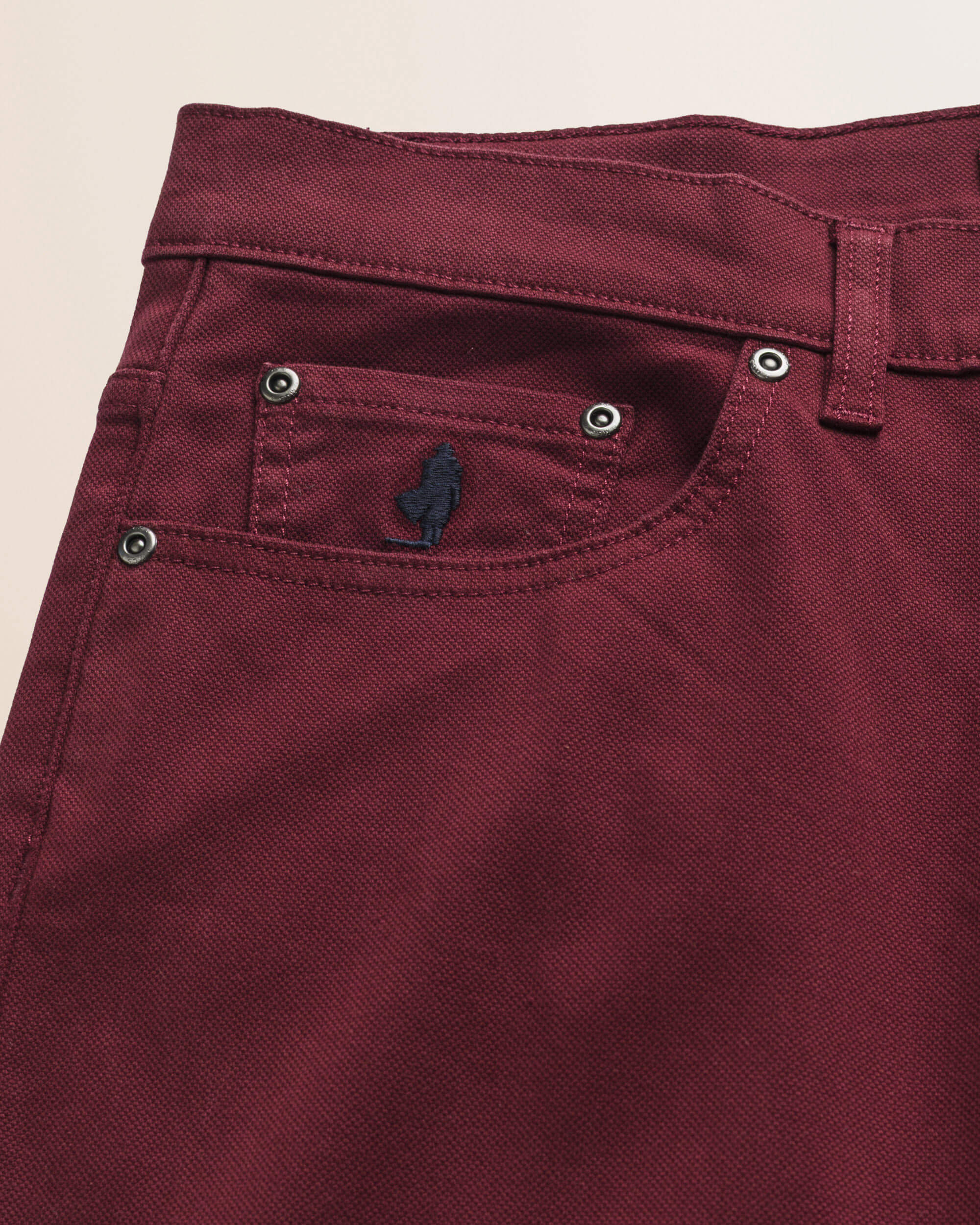 Pantalone 5 Tasche in Cotone Dobby Slim Fit dettaglio tasca - Merlot