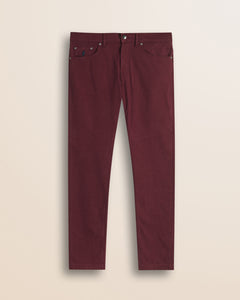 Pantalone 5 Tasche in Cotone Dobby Slim Fit fronte - Merlot