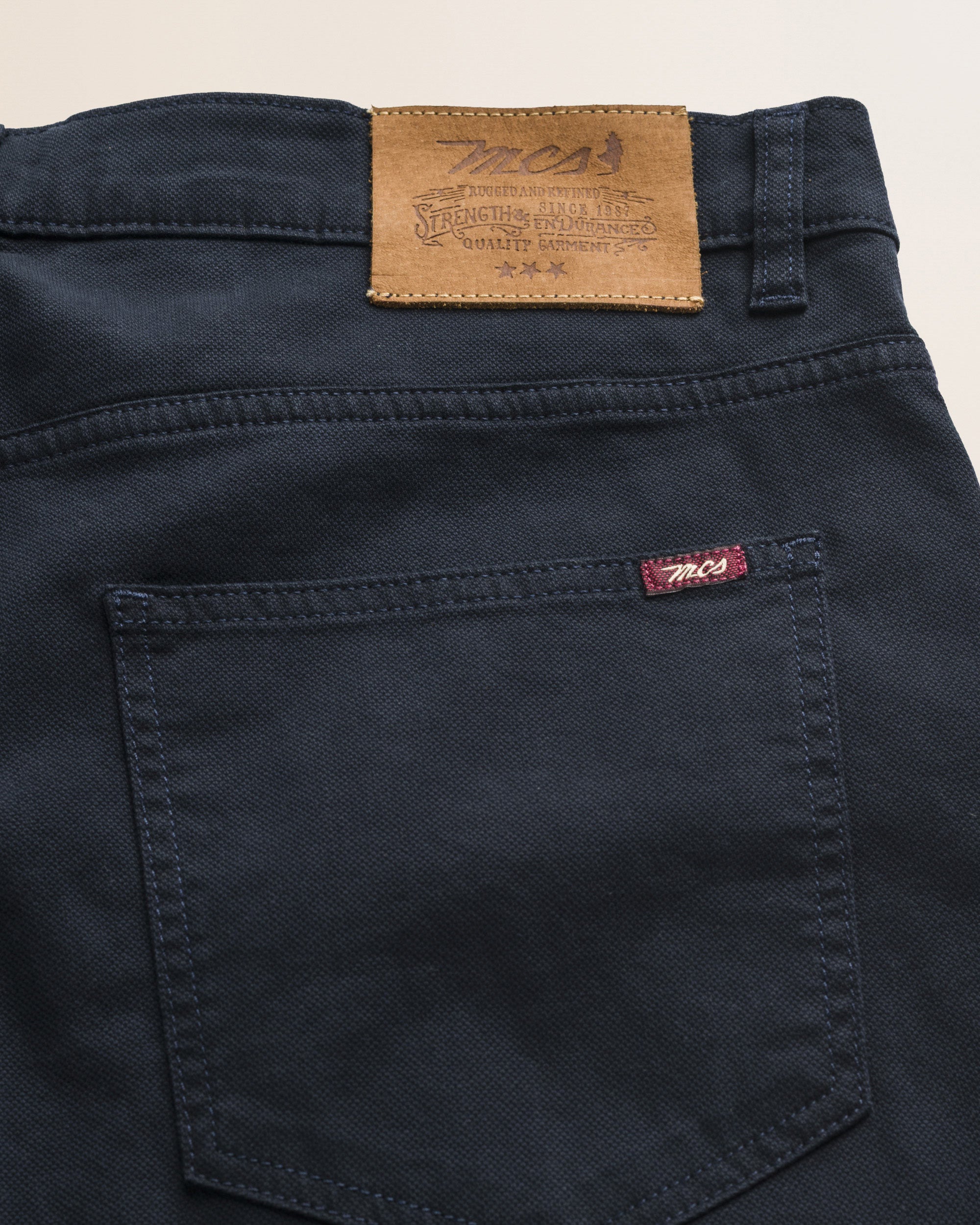 Pantalone 5 Tasche in Cotone Dobby Slim Fit dettaglio retro - Navy Blue