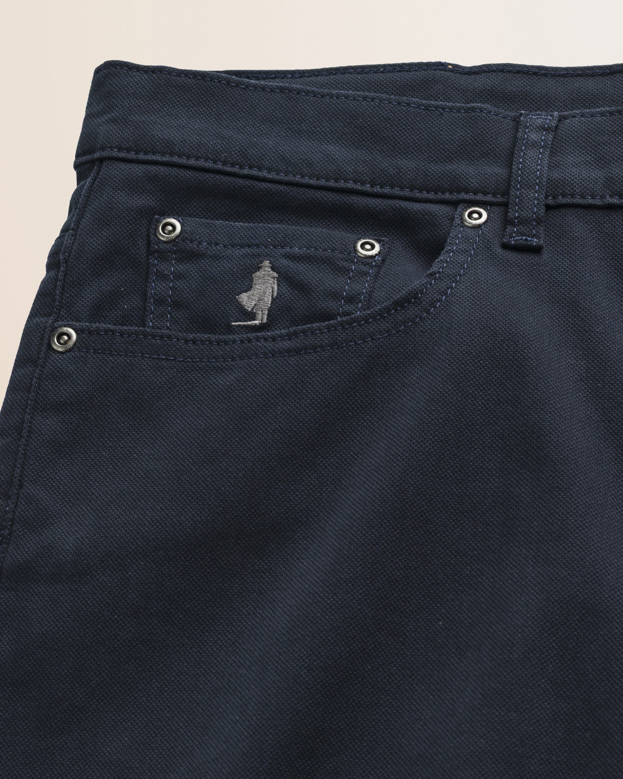 Pantalone 5 Tasche in Cotone Dobby Slim Fit dettaglio tasca - Navy Blue