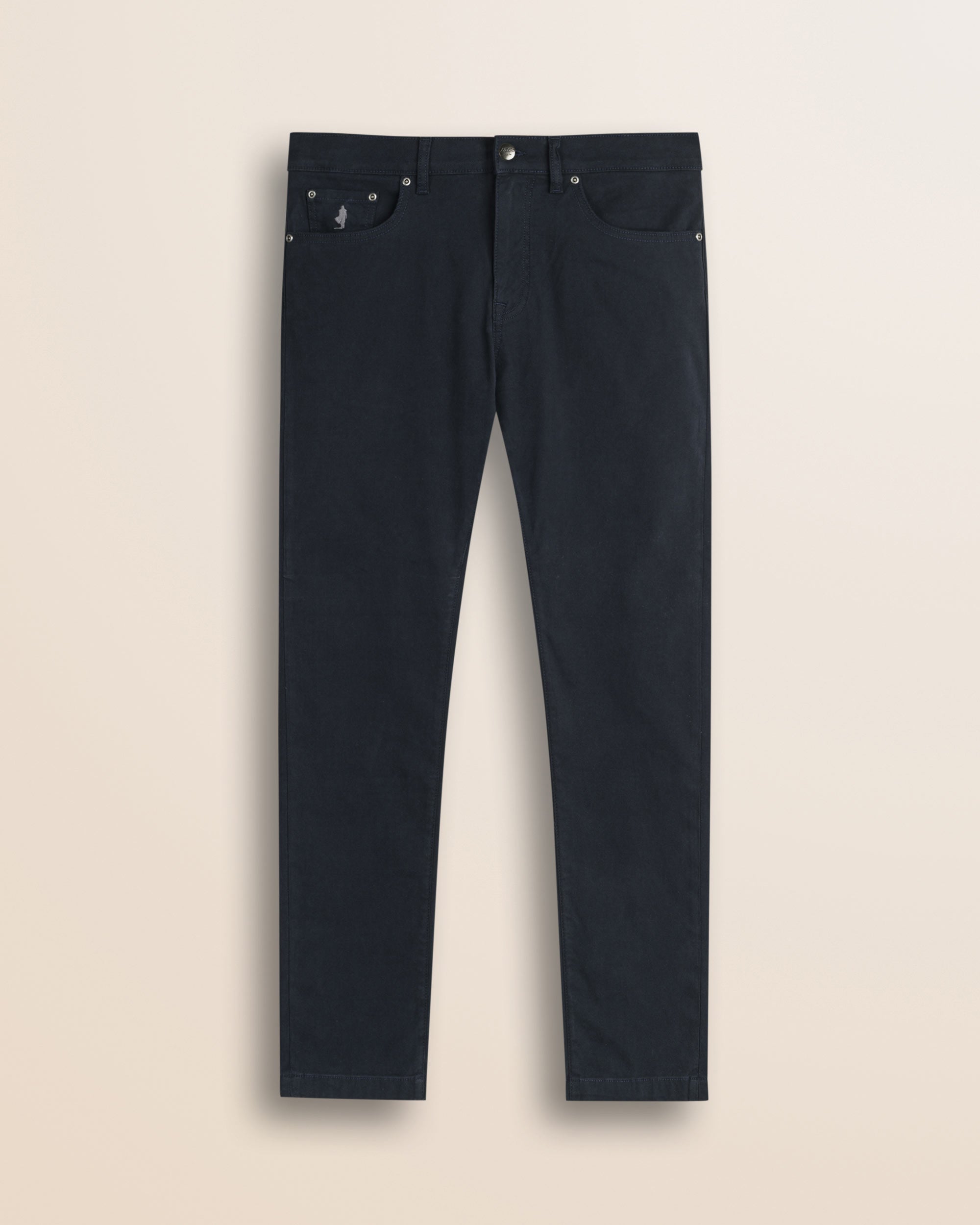Pantalone 5 Tasche in Cotone Dobby Slim Fit fronte - Navy Blue