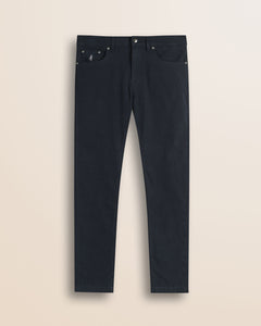 Pantalone 5 Tasche in Cotone Dobby Slim Fit fronte - Navy Blue