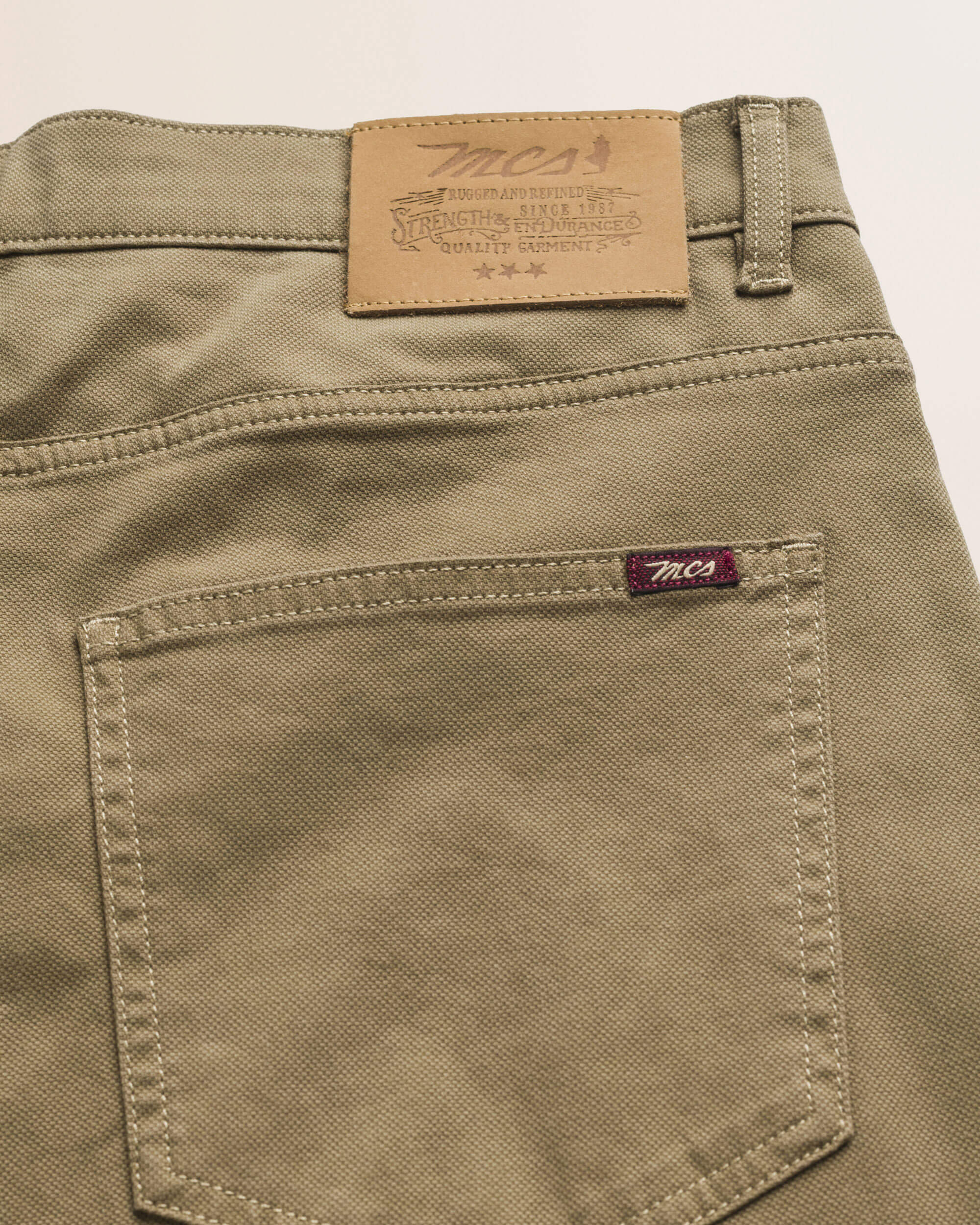Pantalone 5 Tasche in Cotone Dobby Slim Fit dettaglio retro - Elmwood Brown