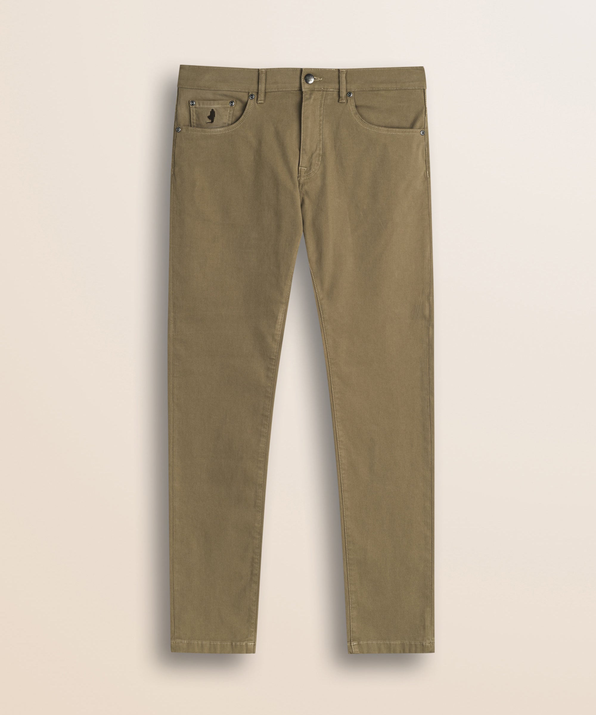 Pantalone 5 Tasche in Cotone Dobby Slim Fit fronte - Elmwood Brown