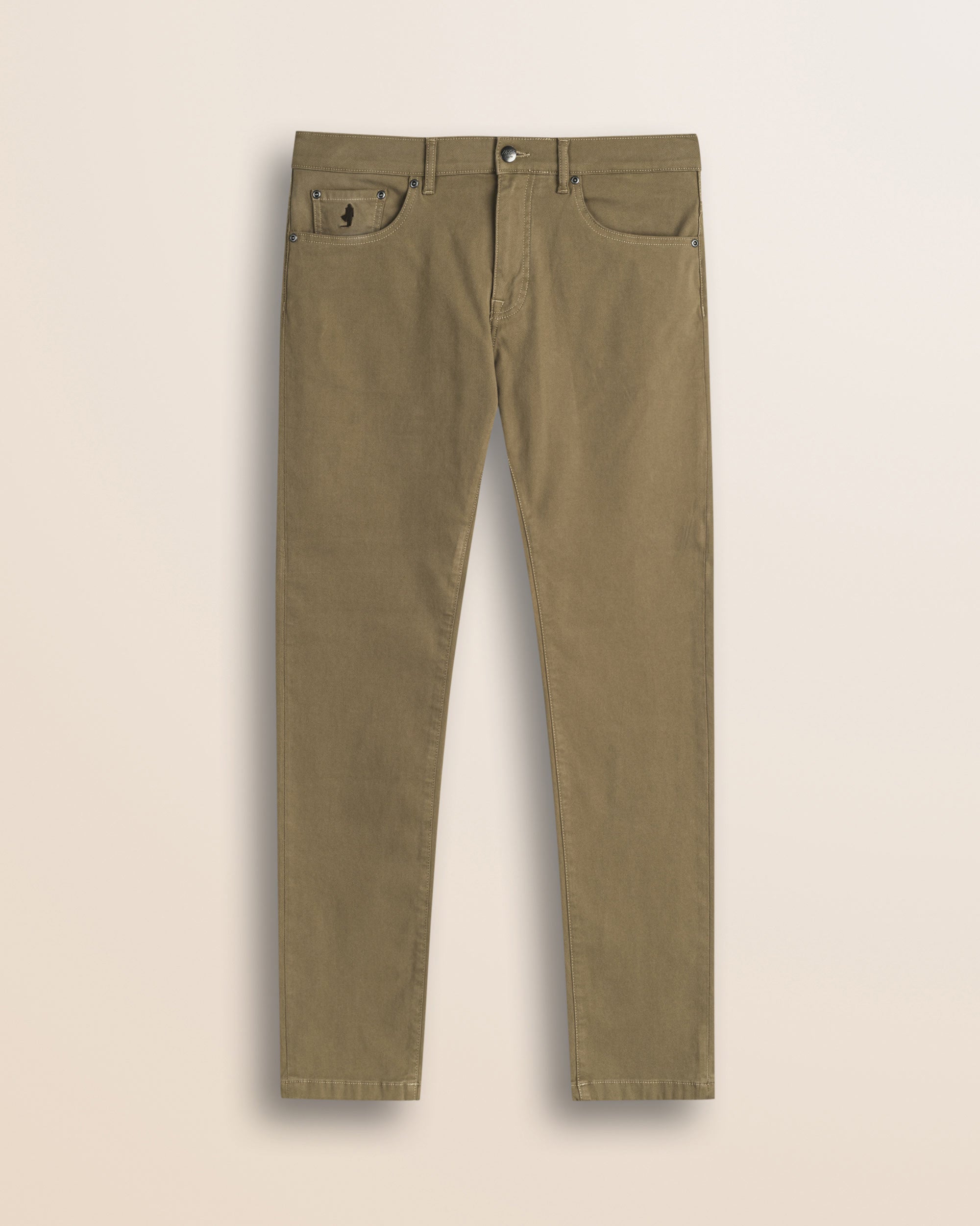 Pantalone 5 Tasche in Cotone Dobby Slim Fit fronte - Elmwood Brown