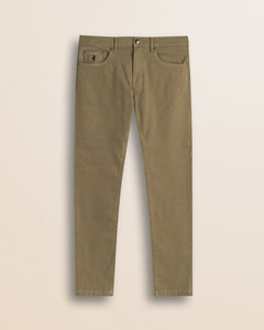 Pantalone 5 Tasche in Cotone Dobby Slim Fit fronte - Elmwood Brown