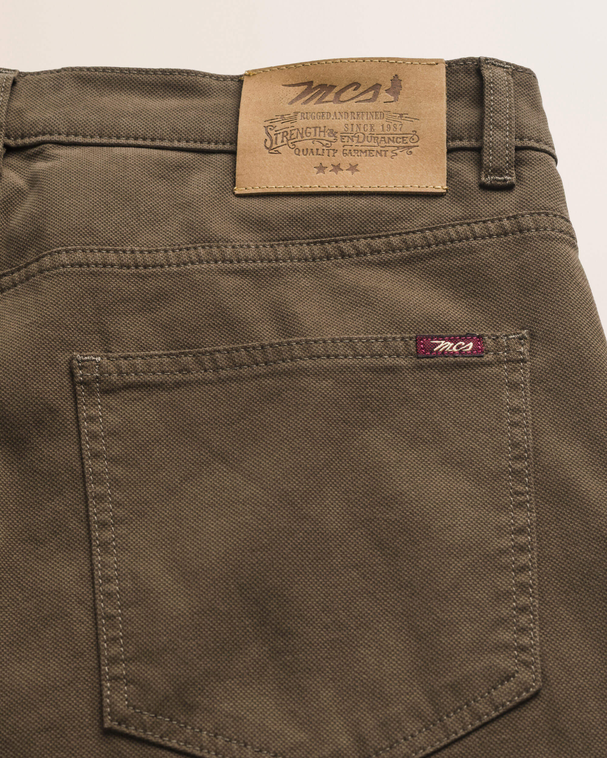Pantalone 5 Tasche in Cotone Dobby Slim Fit dettaglio retro - Chocolate