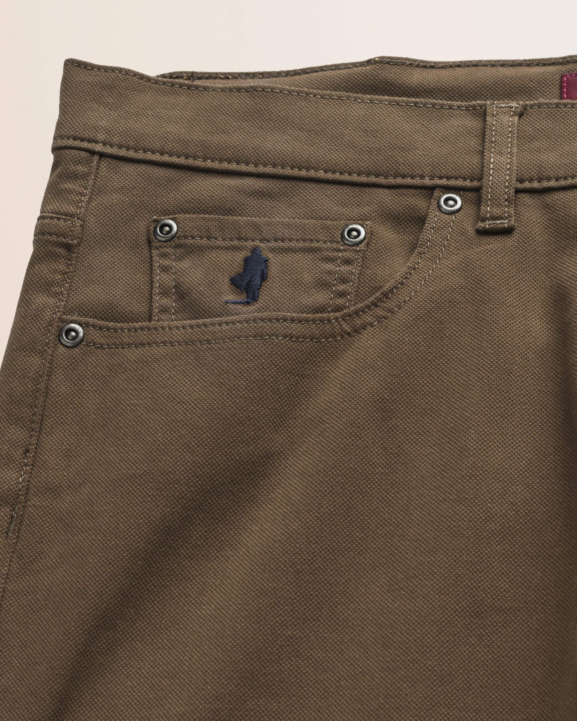 Pantalone 5 Tasche in Cotone Dobby Slim Fit dettaglio tasca - Chocolate