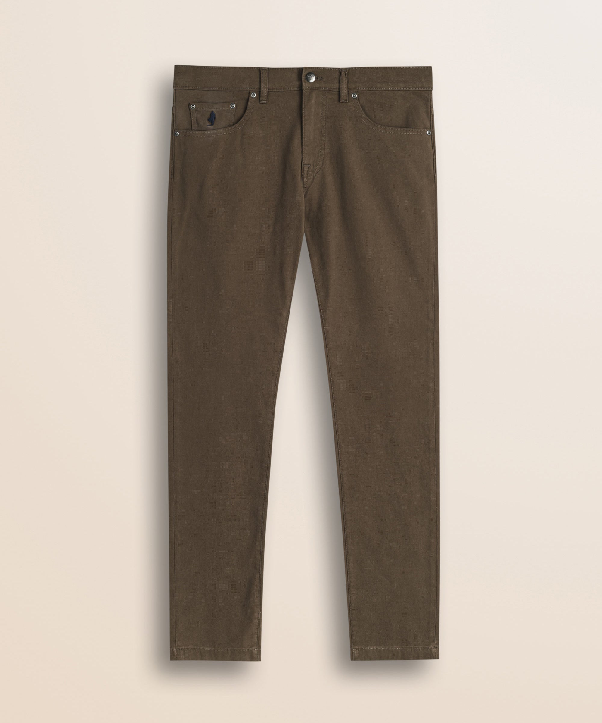 Pantalone 5 Tasche in Cotone Dobby Slim Fit fronte - Chocolate