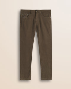 Pantalone 5 Tasche in Cotone Dobby Slim Fit fronte - Chocolate