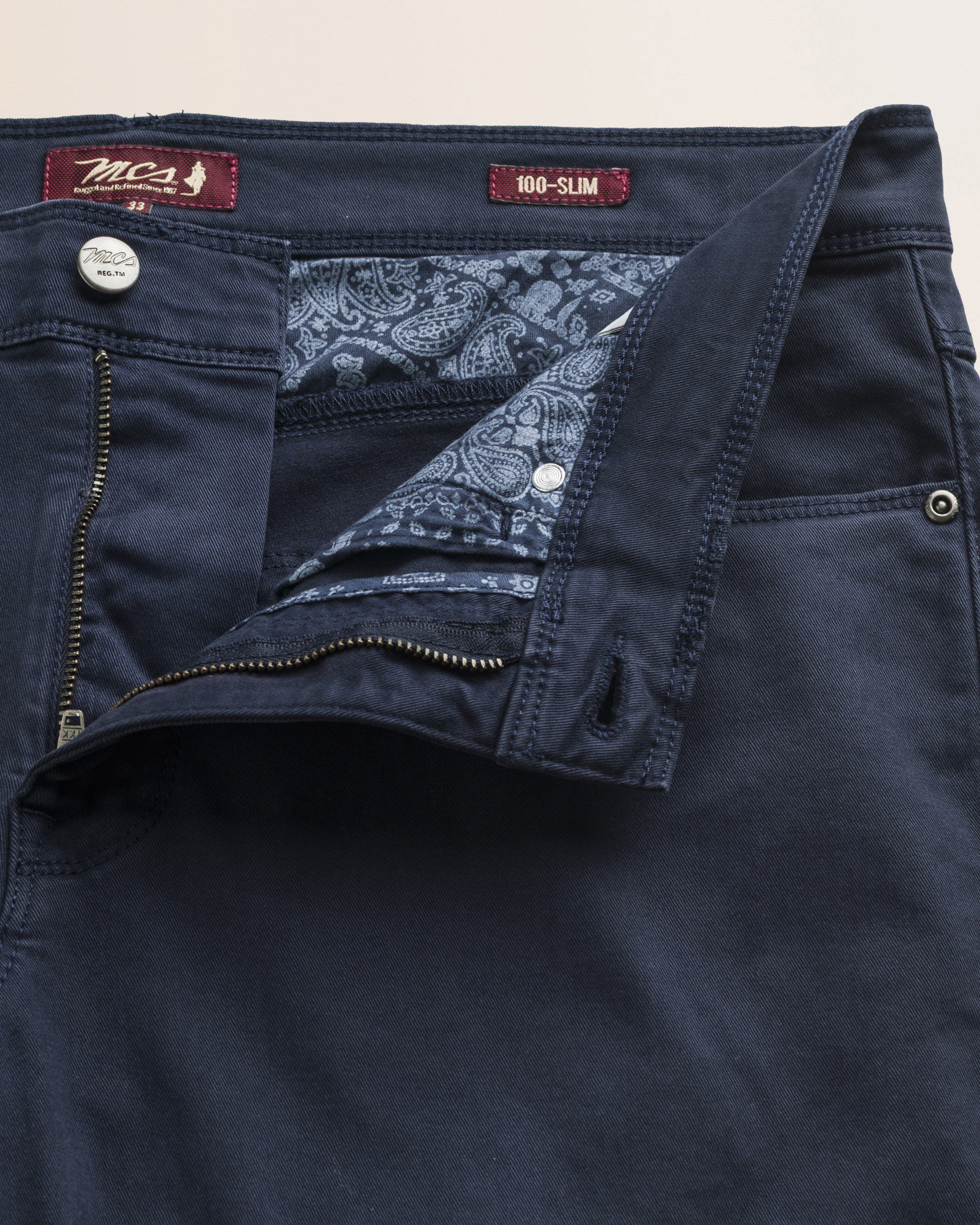 Pantalone 5 Tasche in Gabardina Slim Fit dettaglio apertura - Navy Blue