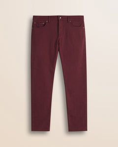 Pantalone 5 Tasche in Drill di Cotone Regular Fit fronte - Merlot