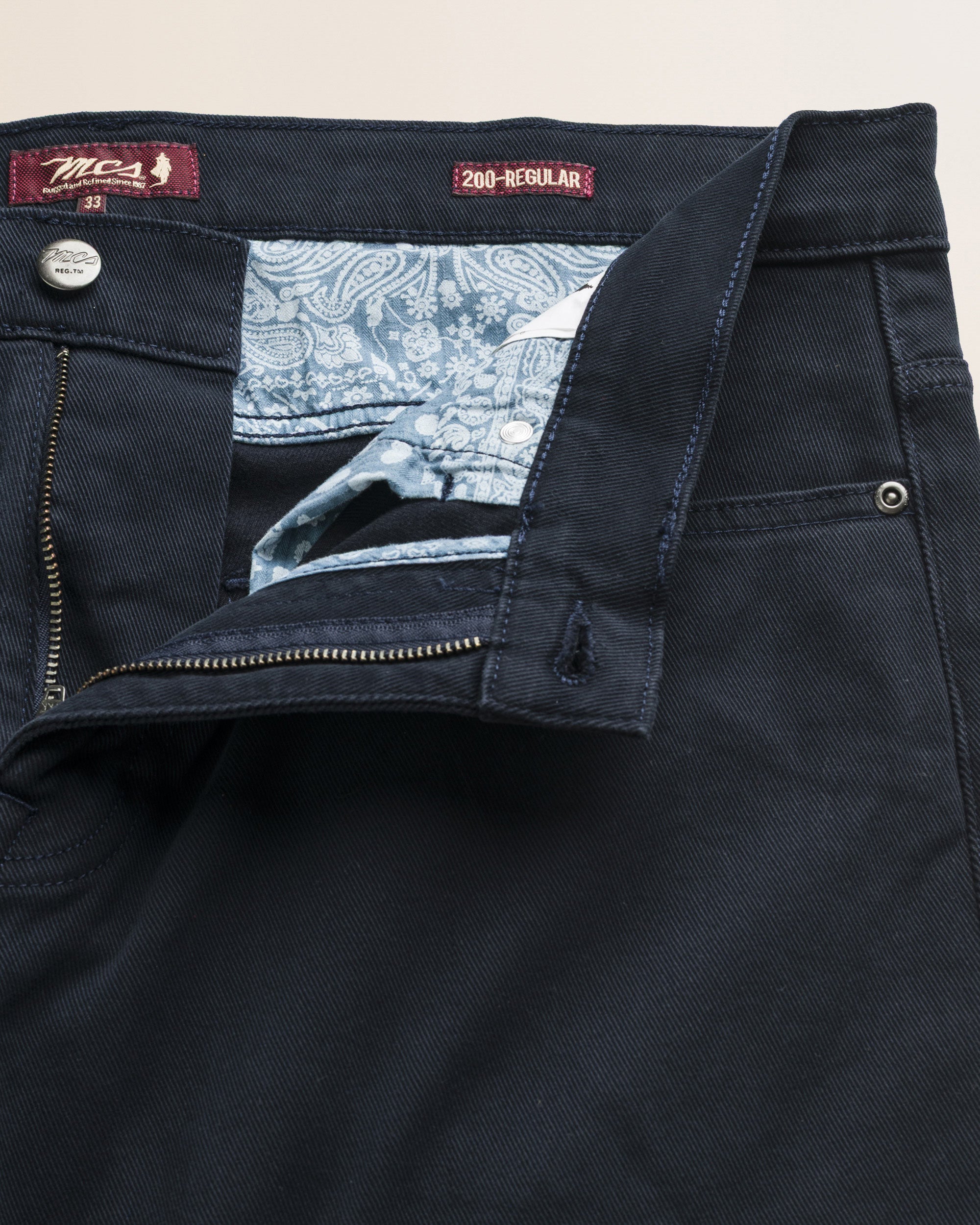 Pantalone 5 Tasche in Drill di Cotone Regular Fit dettaglio apertura - Navy Blue