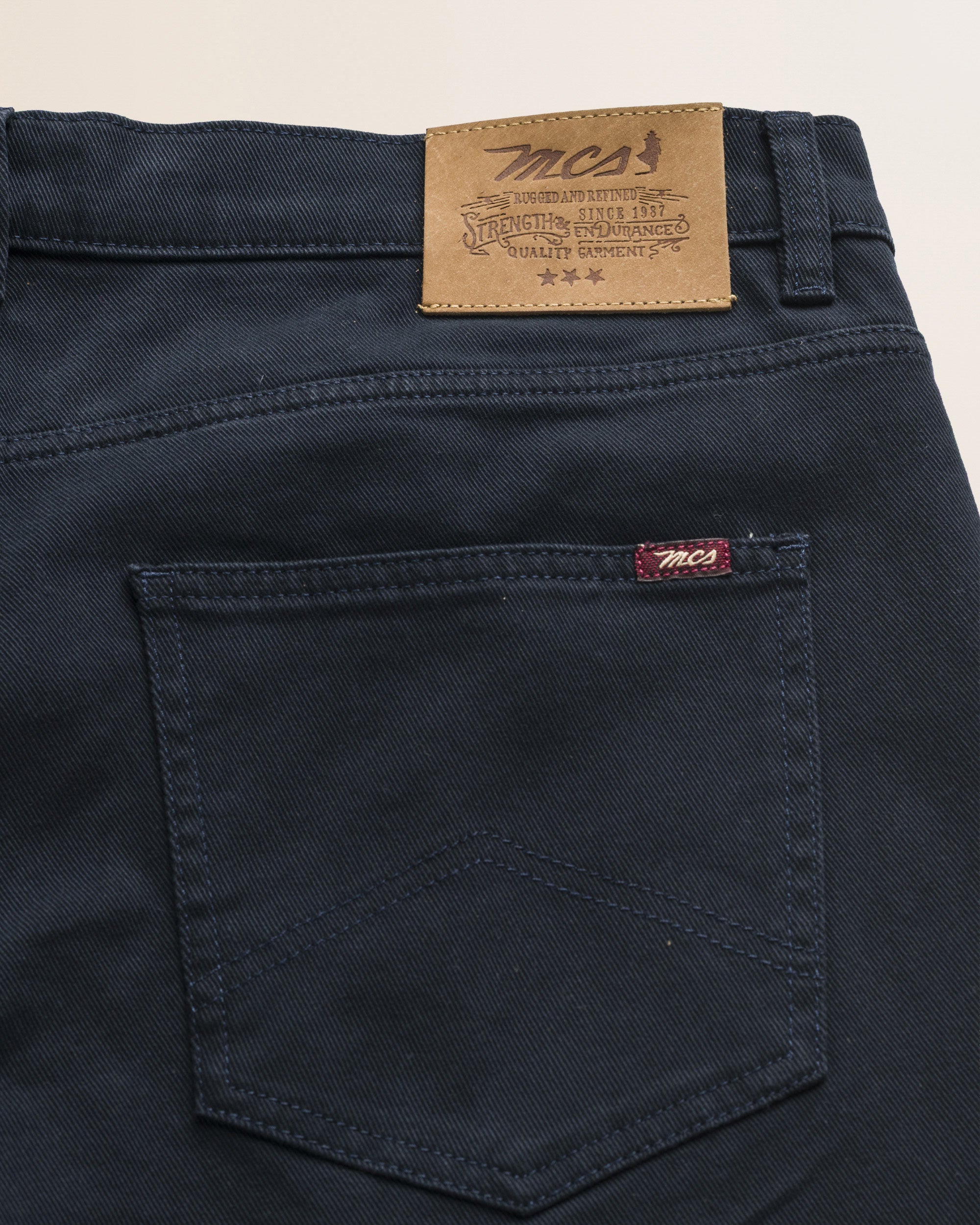 Pantalone 5 Tasche in Drill di Cotone Regular Fit dettaglio retro - Navy Blue