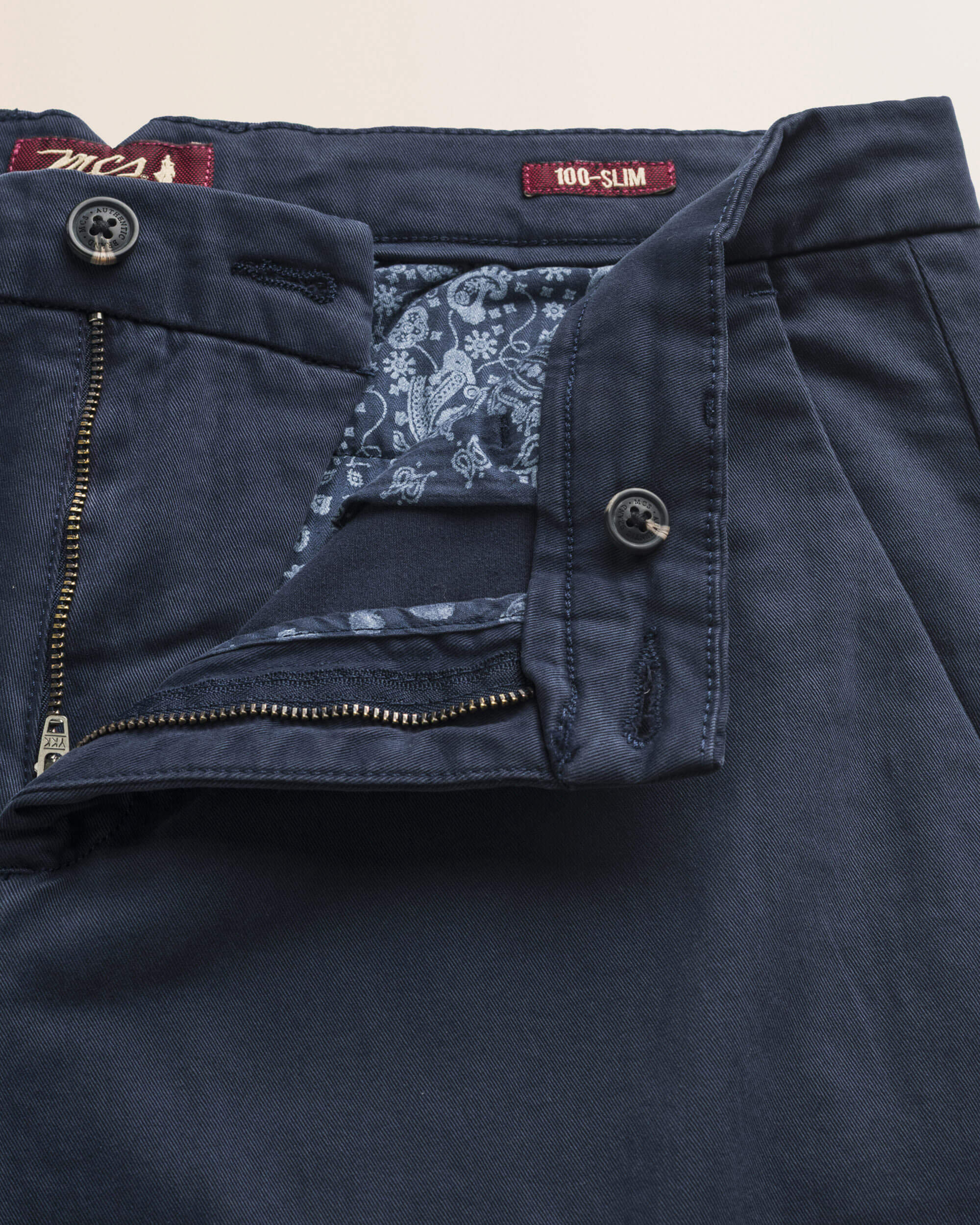 Pantalone Chino in Gabardina Slim Fit dettaglio apertura - Navy Blue