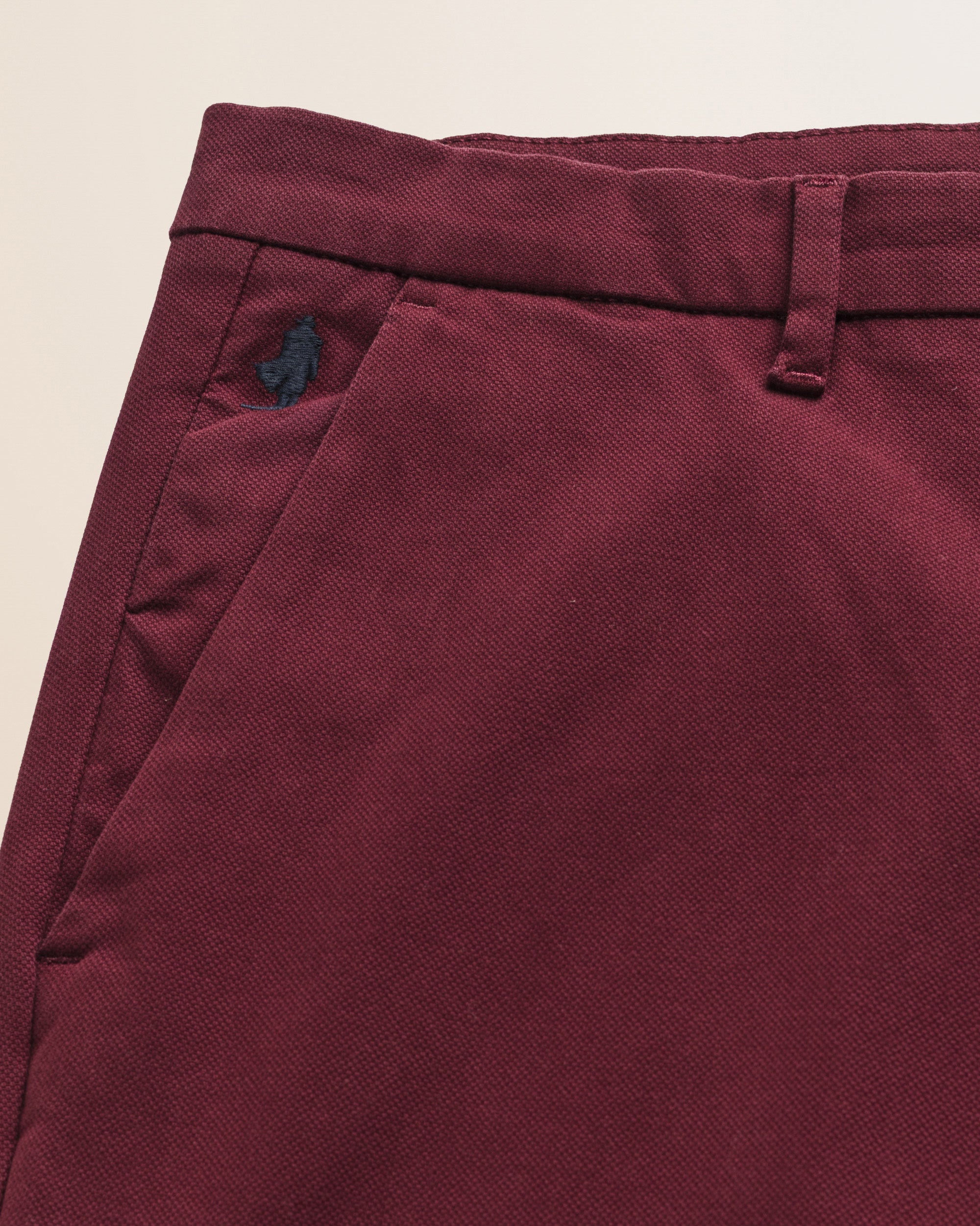 Pantalone Chino in Cotone Dobby Slim Fit dettaglio tasca - Merlot