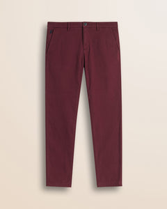 Pantalone Chino in Cotone Dobby Slim Fit fronte - Merlot