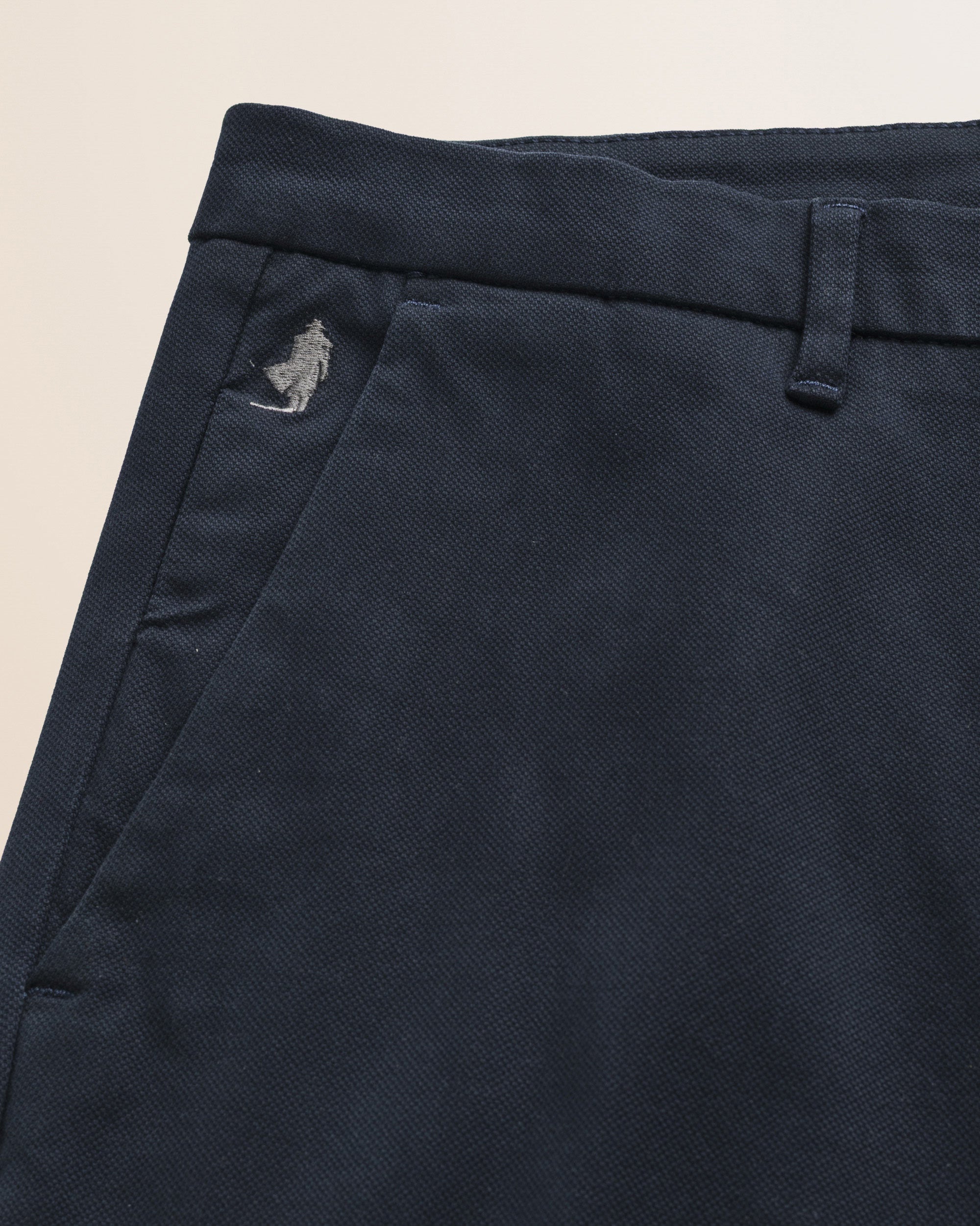 Pantalone Chino in Cotone Dobby Slim Fit dettaglio tasca - Navy Blue