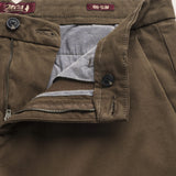 Pantalone Chino in Cotone Dobby Slim Fit dettaglio apertura - Chocolate