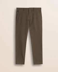 Pantalone Chino in Cotone Dobby Slim Fit fronte - Chocolate