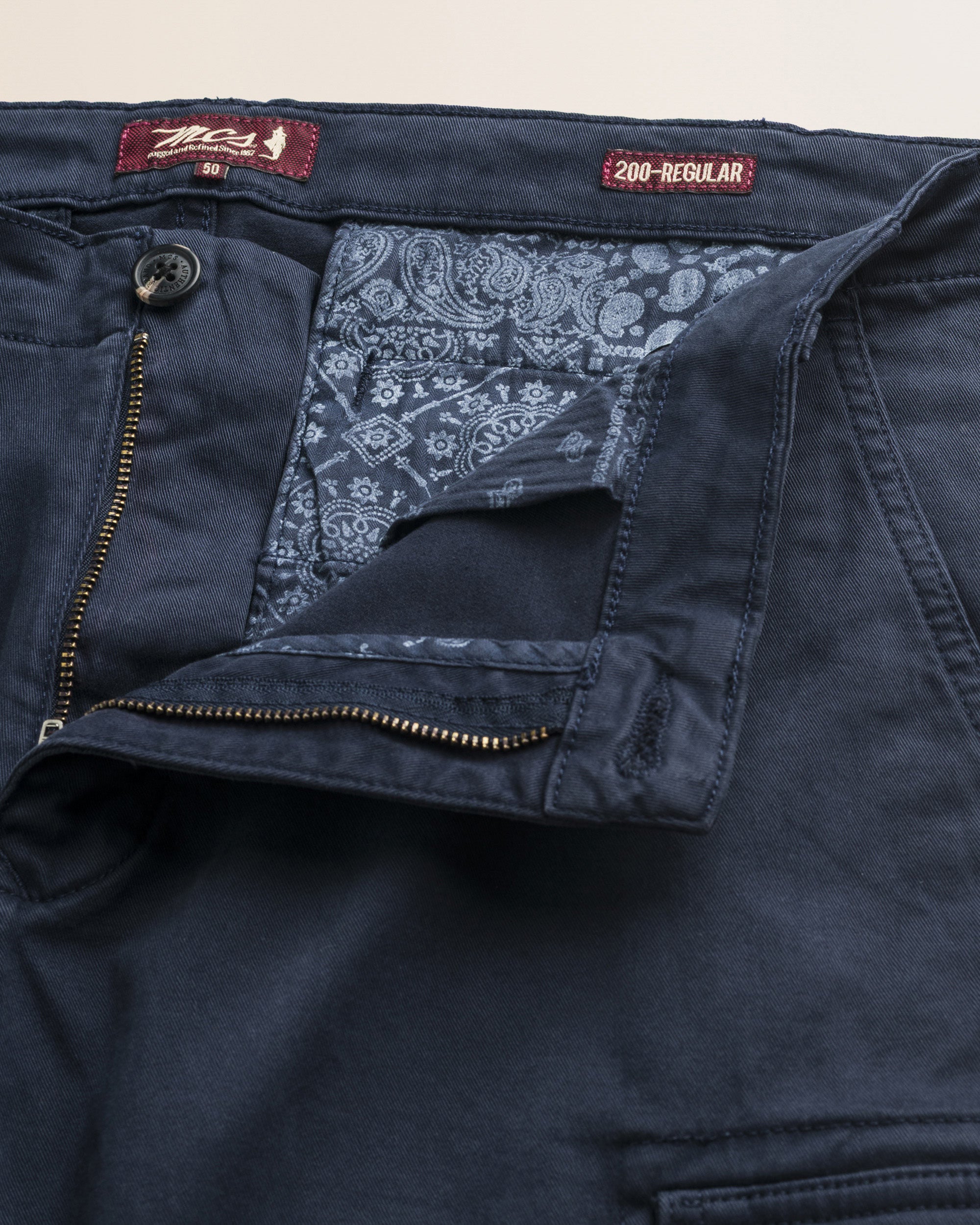Pantalone Cargo in Gabardina Regular Fit dettaglio apertura - Navy Blue