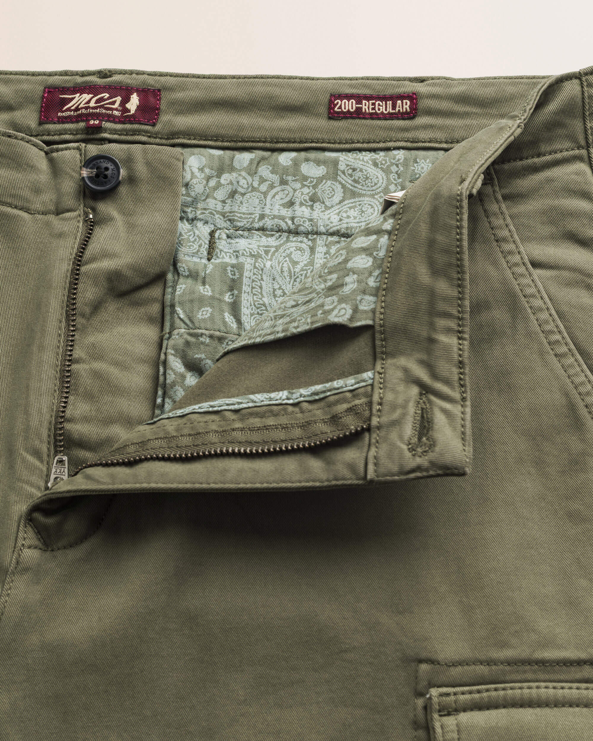 Pantalone Cargo in Gabardina Regular Fit dettaglio apertura - Olive Night