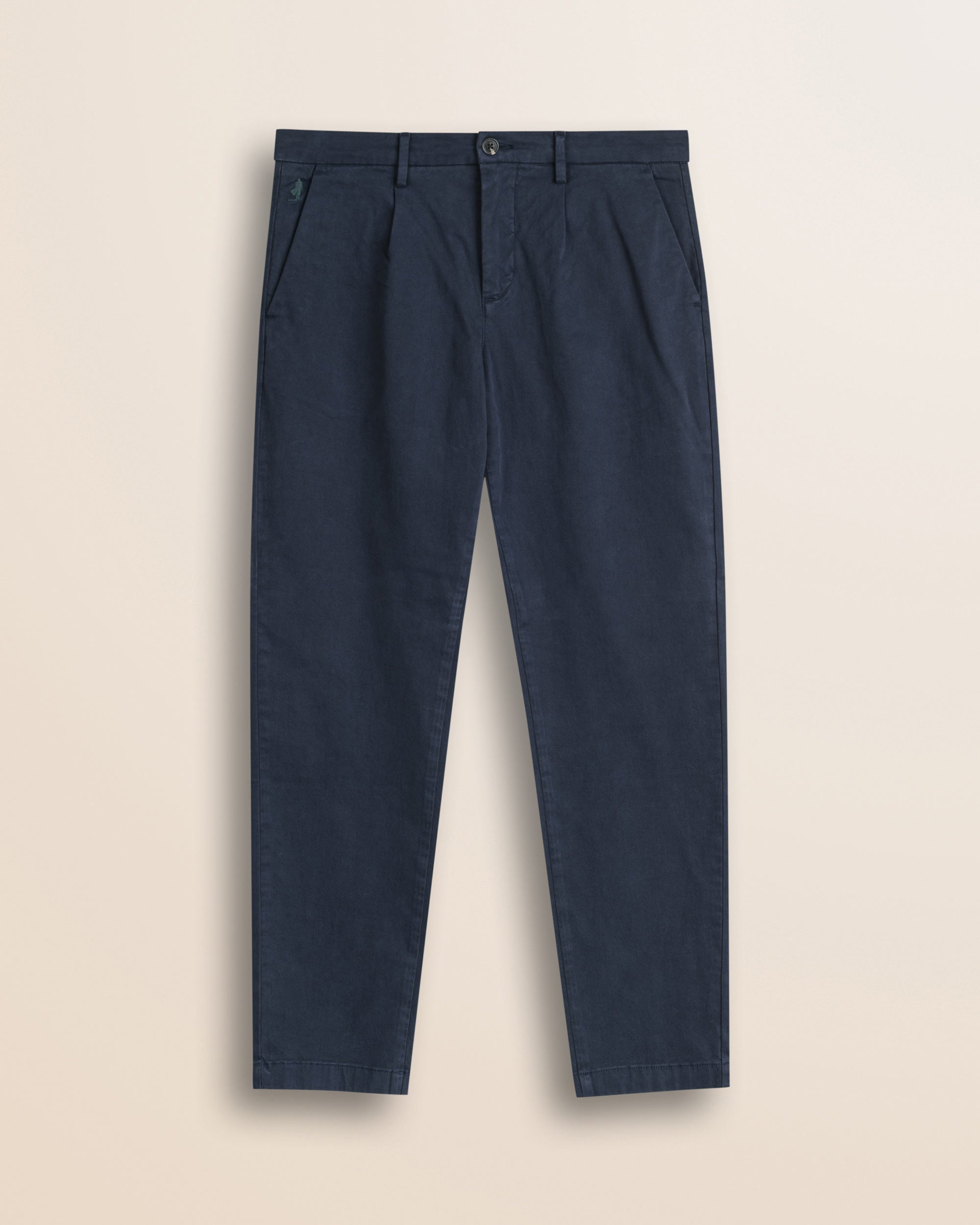Pantalone Chino con Pence in Gabardina Relaxed Fit fronte - Navy Blue