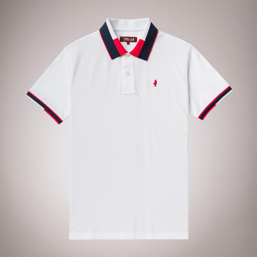 Polo shirt with jacquard edges in stretch cotton