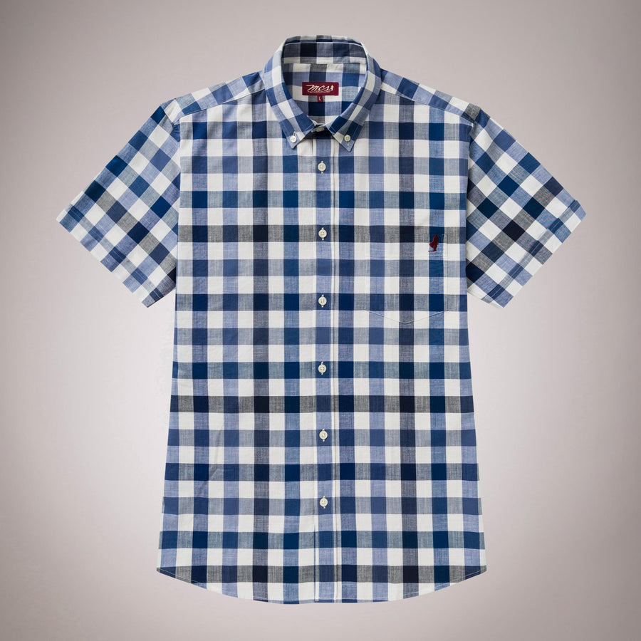 Blue Checked Short Sleeve Shirt 100% Cotton
