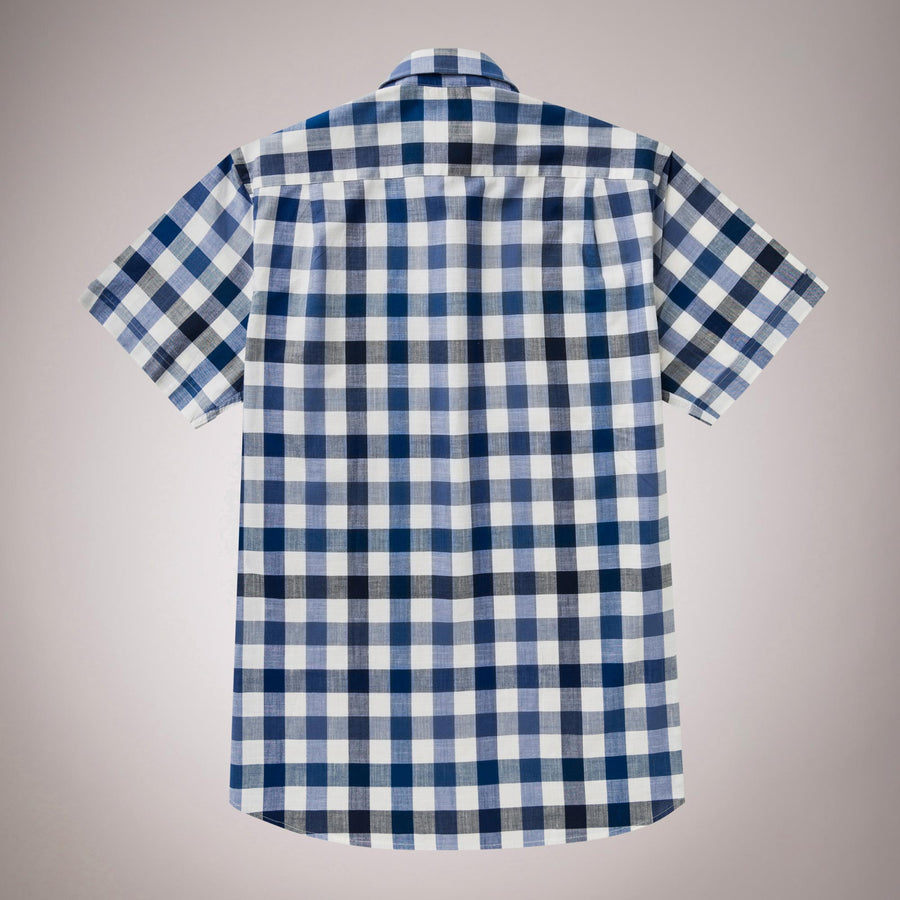 Blue Checked Short Sleeve Shirt 100% Cotton