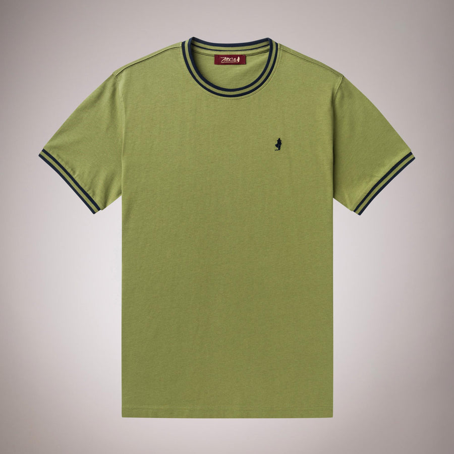 Plain T-Shirt with Striped Edges 100% Cotton
