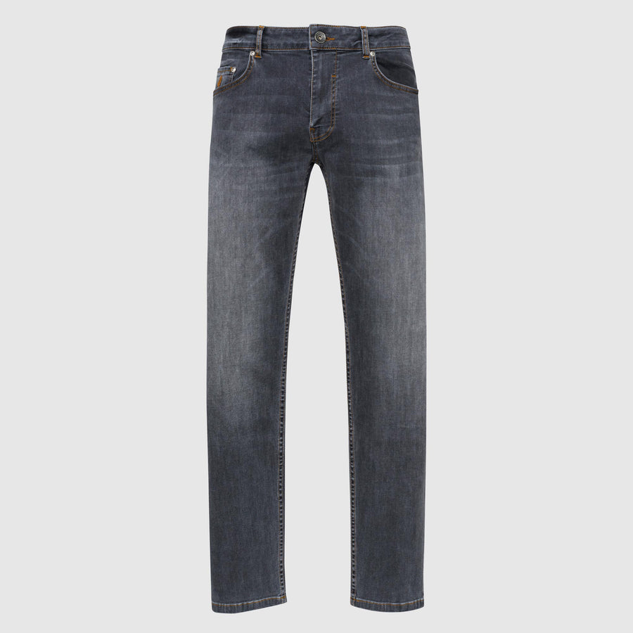 Five-pocket grey denim jeans